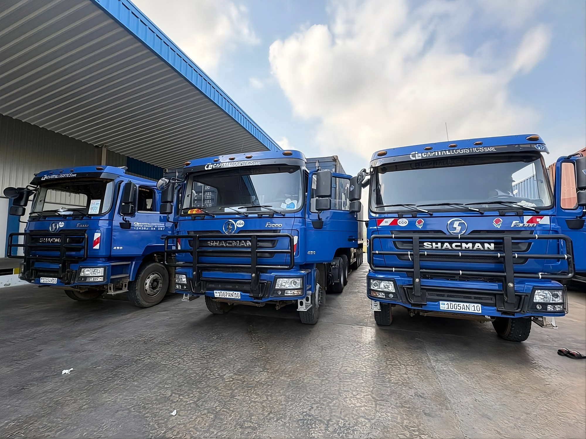 Capital Logistics blue truck fleet at a DRC depot